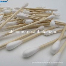 Lazos de madera de bambú de los lados dobles hisopos de las yemas de la limpieza del algodón (100% cotton + 100% bambú de madera)